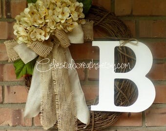 Spring wreath - hydrangea wreath - grapevine wreath - mothers day wreath - personalized wreath - summer wreath