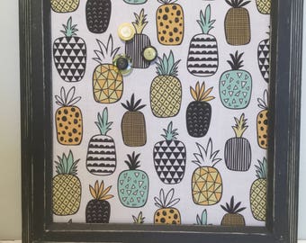 Eco friendly magnetic board up cycled frame metal covered with pineapple fabric organization wall decor memo pictures exotic fruits display