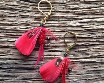 Steelhead fly earrings: fiery red steelhead fly fishing earrings, fly fishing jewelry, red and black earrings, trout earrings