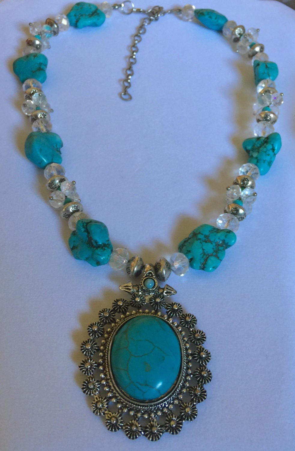 Tibetan Silver & Turquoise Pendant Necklace