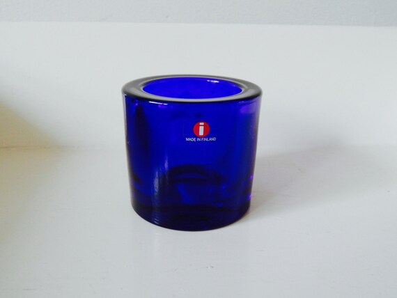 Iittala Marimekko early Cobalt blue KIVI votive candle holder