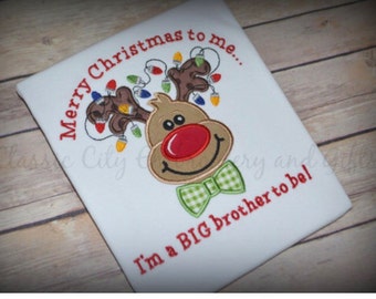 Big brother Christmas shirt, big bro holiday shirt, big sister Christmas shirt, Pregnancy announcement shirt, big sis shirt, reindeer