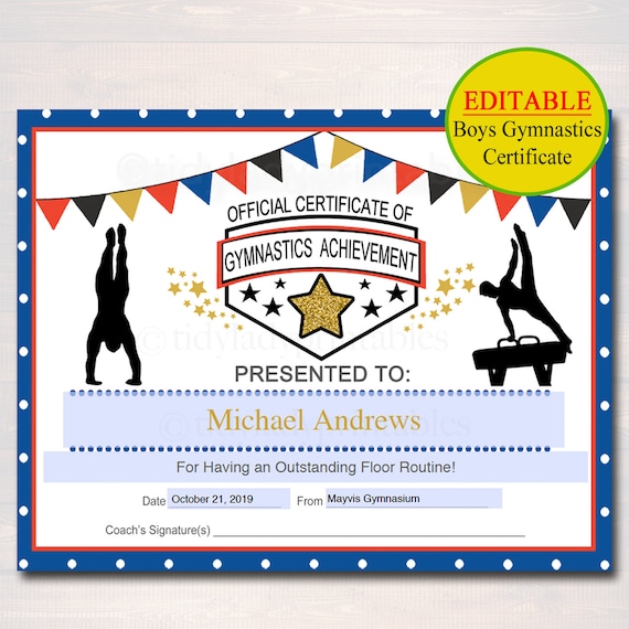 EDITABLE Gymnastics Certificates INSTANT DOWNLOAD Gymnastics