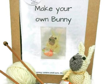 Knit your own bunny kit, knitting kit, craft kit, easter craft kit, easter bunny kit, gift for knitter, craft kit for holiday, gift for nan
