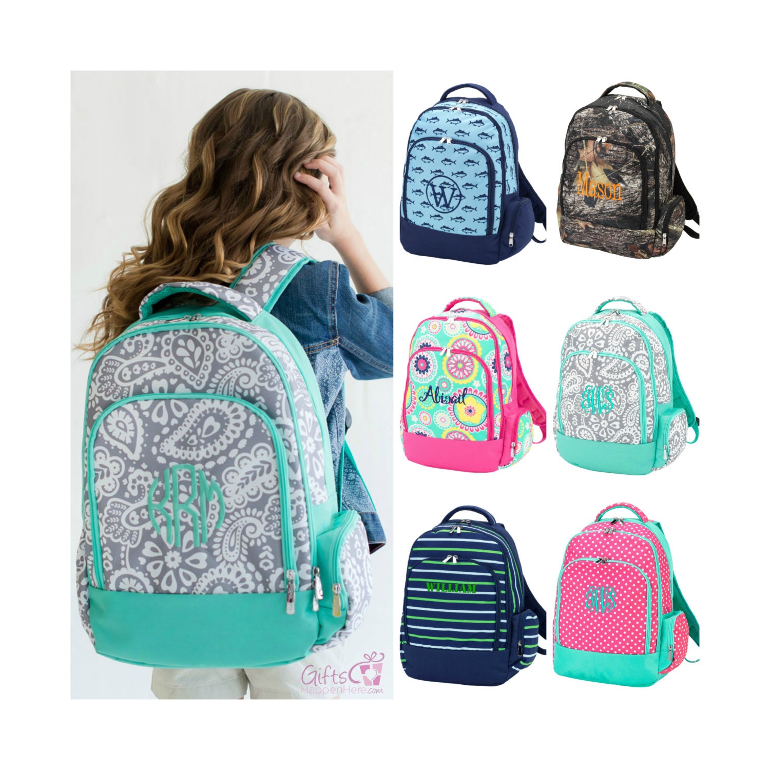 Monogrammed Backpack Personalized Girls Boys Bookbag Kids