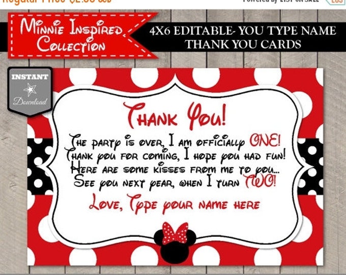 SALE INSTANT DOWNLOAD Red Girl Mouse One Year 4x6 Thank You Card / Editable Add Your Name / Red Mouse Collection / Item #1911