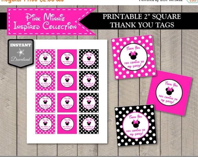 SALE INSTANT DOWNLOAD Hot Pink Mouse 2" Square Printable Thank You Tags / Hot Pink Mouse Collection / Item #1738