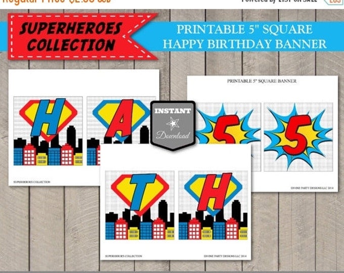 SALE INSTANT DOWNLOAD Superhero Happy Birthday Banner with Age Spacers / Printable Diy / Superheroes Collection / Item #502