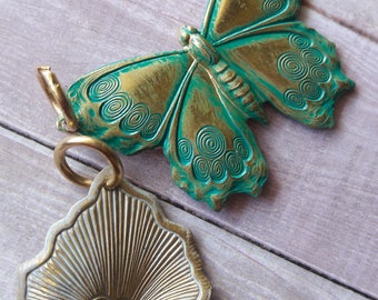 Natural Brass Fluttering Wings Green Patina Pendants Jewelry Making Supplies