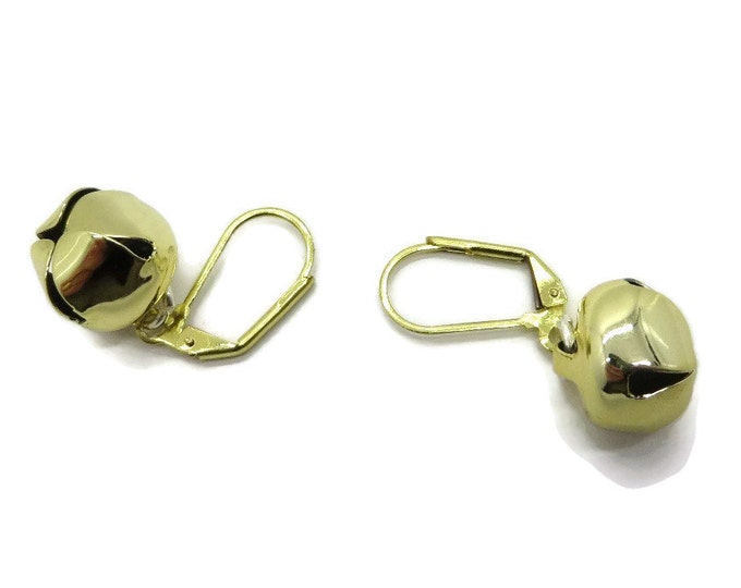 Vintage Earrings - Gold Tone Ornament Earrings, Christmas Earrings, Dangling Ball Pierced Earrings