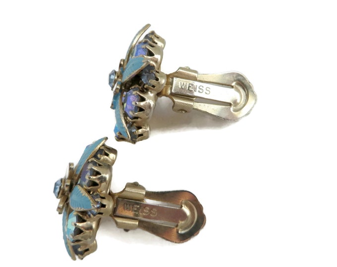 Weiss AB Rhinestone Flower Brooch Earrings Set, Vintage Demi Parure