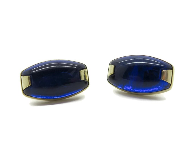 Vintage Men's Cufflinks, Cobalt Blue Cabochons Gold Tone Cuff Links, Men's Suit Accessory
