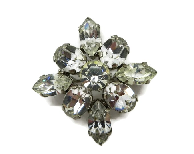 Weiss Starburst Brooch, Vintage Rhinestone Pin, Silvertone Rhinestone Brooch, Signed Weiss Jewelry