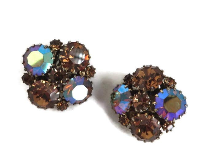 Weiss Topaz and AB Rhinestone Earrings, Vintage Signed Designer Clip-on Earrings