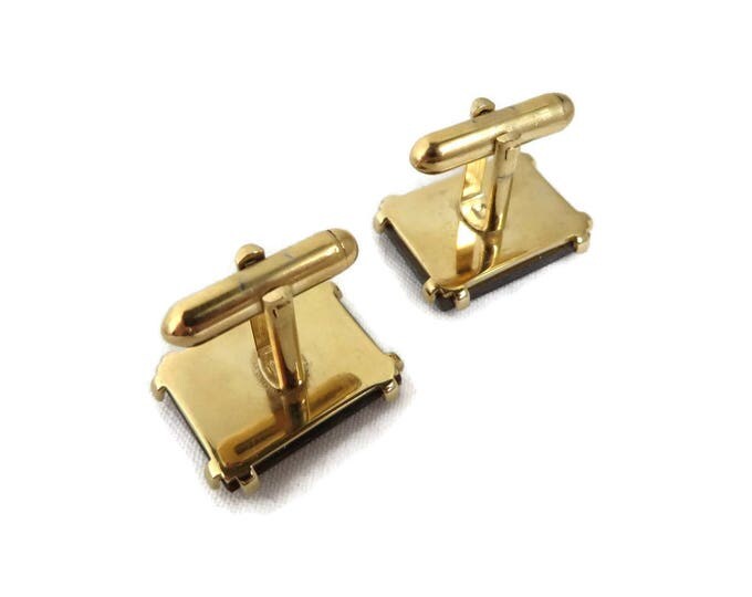 Tiger Eye Cufflinks, Vintage Gold Tone Cufflinks, Brown Stone Cuff Links, Men's Jewelry