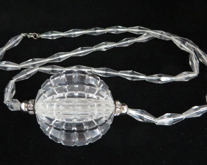 Vintage Glass Necklace, Clear Beaded Necklace, Disco Ball Necklace