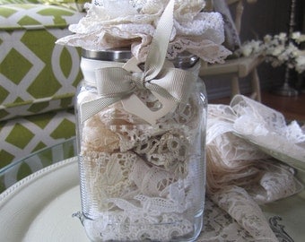 Jar of Vintage Laces - Victorian Lace Supply