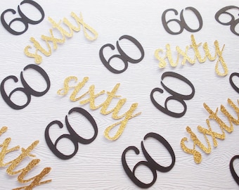 60th Birthday Confetti, Black & Gold or Silver Number 60 Party Decoration, Number Decorations, 50 Ct.