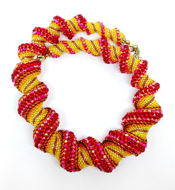 Red Spiral Beaded Necklace Cellini Spiral Necklace Autumn