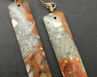 Owyhee Jasper Earrings, Gemstone Earrings, Stone Slice Earrings, Stone Slab Earrings, Gold Earrings, Earrings under 50