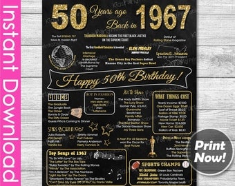 50th Birthday Gift INSTANT DOWNLOAD, 50th Birthday Chalkboard Poster Sign Party Decoration PRINTABLE, Gift for Women Mom Ideas 1967 Birthday
