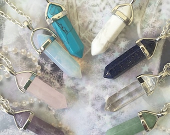 Crystal Pendant Necklaces/ Amethyst/ Rose Quartz/ Opalite/ White Howlite/ Lapis/ Clear Quartz Crystal/ Aventurine
