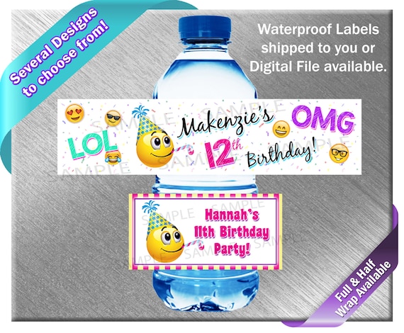 Birthday Party Emoji Water Bottle Wrapper