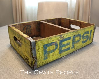 FREE SHIPPING - Yellow/Blue Lettering PEPSI Soda Crate with 1 divider | Vintage Soda Crate | Soda Pop Crate | Vintage Pepsi Crate