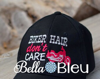 Baseball Hat Cap Embroidery Design, Biker Hair don't Care Machine Embroidery Design, Motorcycle Embroidery design