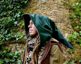 Green Elven Hood in Corduroy with Fleece or Cotton Lining. Elven, Mystical, Magic, Fairy, Witch, Wizard, Cosplay, LOTR, Assassins Creed