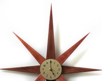 Mid Century Starburst Clock, Handmade Mid Century Modern Home Wall Decor, Australian Jarrah Wood Starburst Clock, Sun Burst Clock