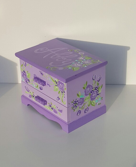 Personalized Child's Jewelry Box Wood Box Girls Purple