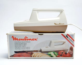 vintage ELECTRIC KNIFE by MOULINEX / 80s / made in France / with original box