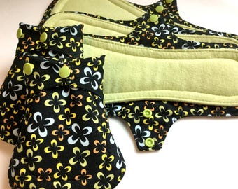 12 Inch Overnight, Leak Resistant Reusable Postpartum Menstrual Pad -Long Incontinence Pad, Washable Cloth Pad on Multi on Black Print