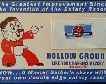 Vintage 1950's Pal Hollow Ground Sample Razor Blade on Card Old Warehouse Stock