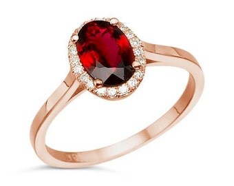 Tourmaline Diamond Engagement Ring - Rose Gold Ring -red tourmaline Engagement Ring-Wedding & Engagement-tourmaline ring-promise ring-