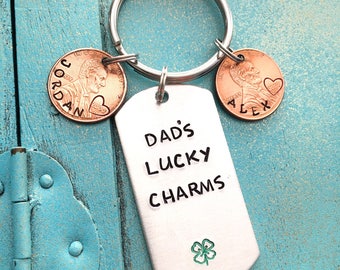 Fathers Day Gift, Personalized Dad Keychain, Daddy Key Ring, Dad Penny Keychain, Gift For Him, Father KeyRing, Unique Birthday Dad Gift