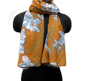 fashion scarf/ multicolored scarf/ yellow scarf/ cotton scarf/ floral scarf/ gift scarf / gift ideas.