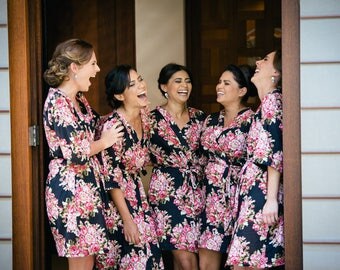 Black bridesmaids robes, floral bridesmaids robes, cotton bridesmaids, Japanese kimono bridesmaids robes, bridesmaids robes gifts, Agate