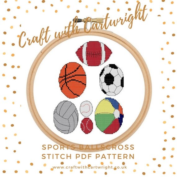 Sports balls counted cross stitch pattern Digital PDF