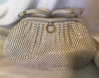Vintage Whiting and Davis cream Colored Mesh Shoulder bag purse
