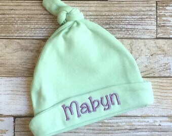 Personalized Baby Hat-Knot Baby Hat-Baby Beanie-Personalized Knot Beanie-Embroidered Baby Hat