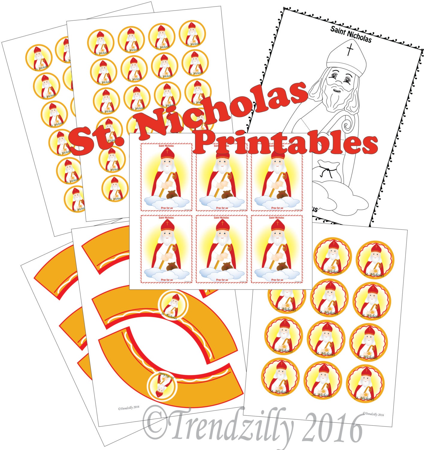 St Nicholas Day Printables Saint Nicholas Day Decoration Printable Cupcake Toppers Wrappers Holy Cards Coloring Page Christmas Downloa