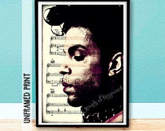 Prince Sheet Music Art - Purple Rain Music Art - Prince Purple Rain - Gifts under 20 - Wall Hanging - Home Decor Wall Art - Media Room Decor