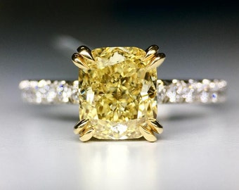 platinum 2 carat cushion cut yellow diamond engagement ring wedding ring bridal ring - Yellow Diamond Wedding Rings platinum 2 carat cushion cut yellow diamond engagement ring wedding ring bridal ring - Yellow Diamond Wedding Rings