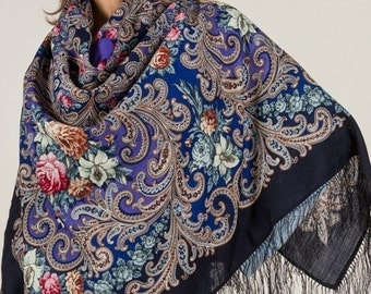 Russian, Authentic, Original, Pavlovo Posad Shawl, Scarf 100% Wool Free shipping