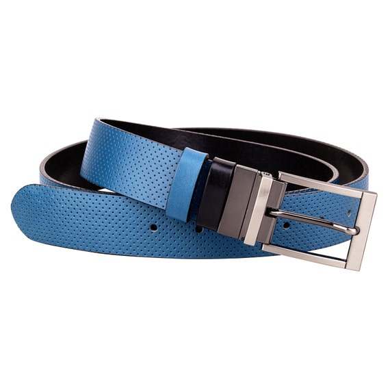 Blue Leather Belt Perforated golf Belts for Men Mens