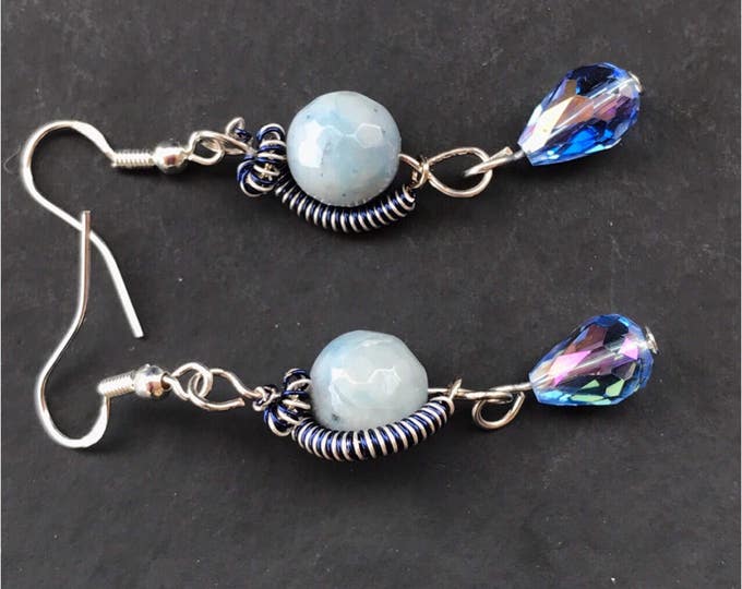 Angelite gemstone earrings, angelite earrings, angelite jewelry, celestine earrings, blue stone earrings