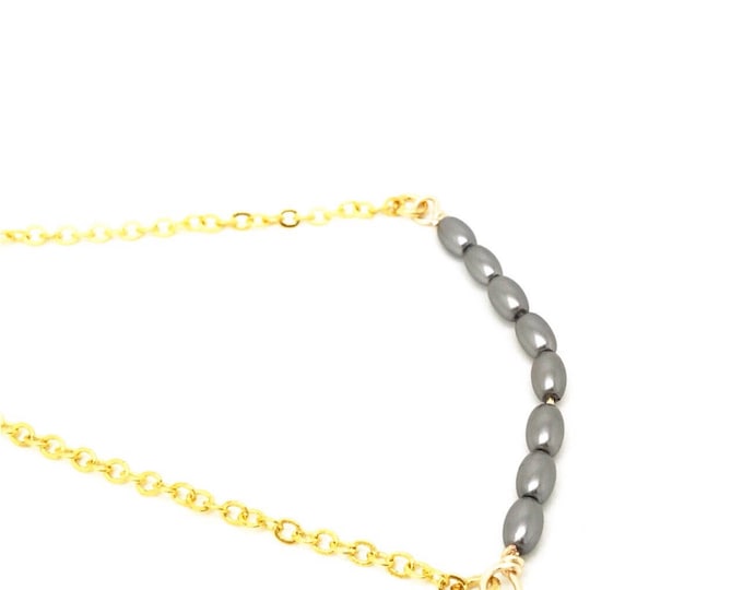 Grey pearl necklace, gift for mom, simple pearl necklace, grey necklace, grey pearl jewelry, gold and grey necklace