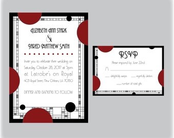 Custom Printable Gothic Art Deco Wedding Invitation and RSVP
